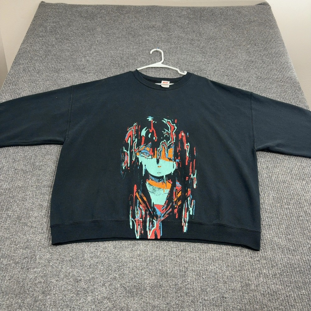 Omocat Sweatshirt‎ Mens 2XL Black Cotton Polyester Anime Girl Graphic Streetwear